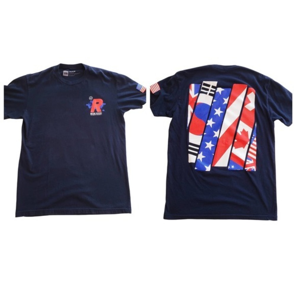 Young & Reckless Navy Blue‎ Short Sleeve T Shirt Mens Size Medium Red White Blue